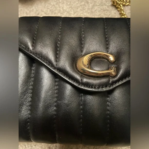 COACH Tammie Black Quilted Clutch with crossbody chain (Coach Authentic) Bag - Picture 4 of 15